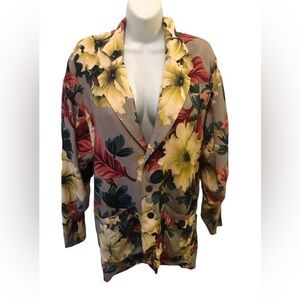 VTG Anne Pinkerton Ape Blazer Sz. S Bright Floral Hawaiian Print Coconut Girl